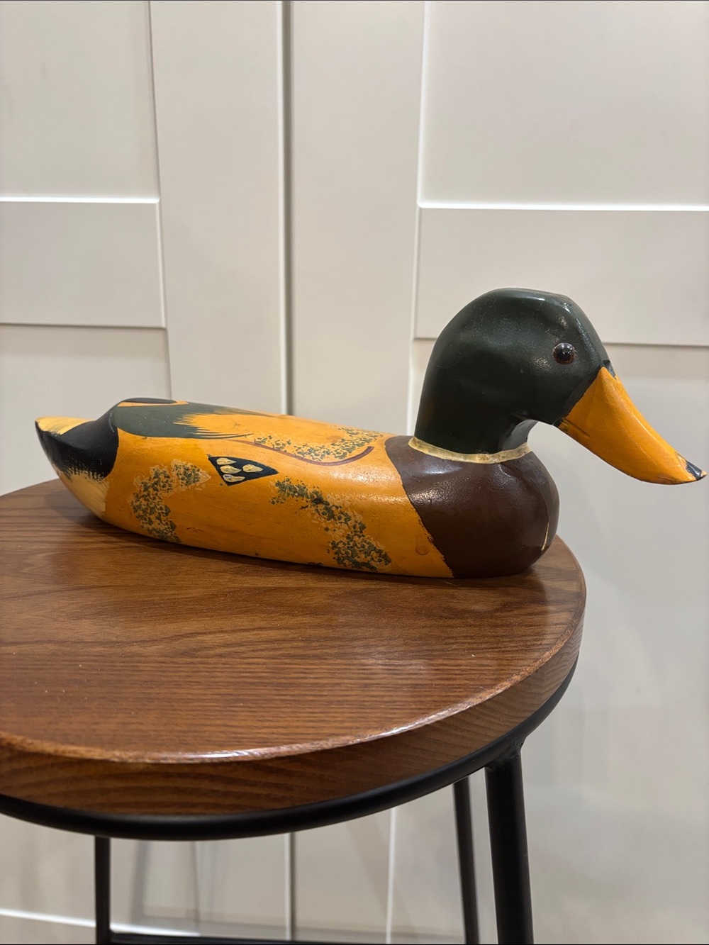 Hand-Painted Yellow & Green Wooden Duck Décor